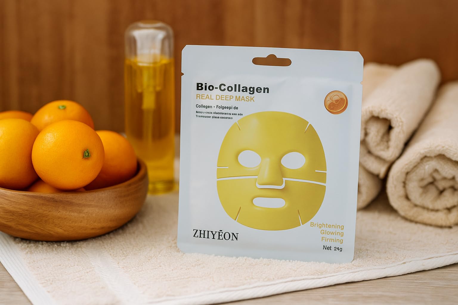 ZHIYEON Bio-Collagen Real Deep Mask, 24g, With Vitamin C and Hyaluronate, Brightening and Firming Face Sheet Mask, 60 Minutes Treatment, Pack of 5