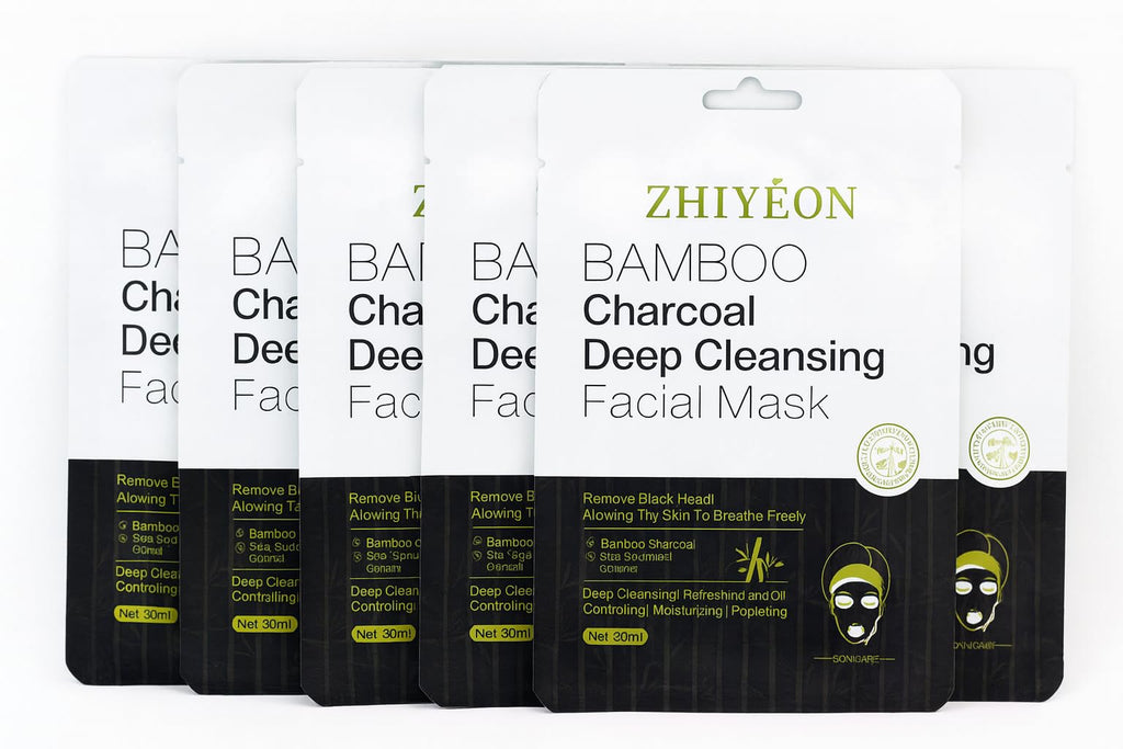 ZHIYEON Bamboo Charcoal Deep Cleansing Facial Mask, Black Head Removal, 30ml, With Green Tea Extract, 15-20 Minutes Treatment, Pack of 5
