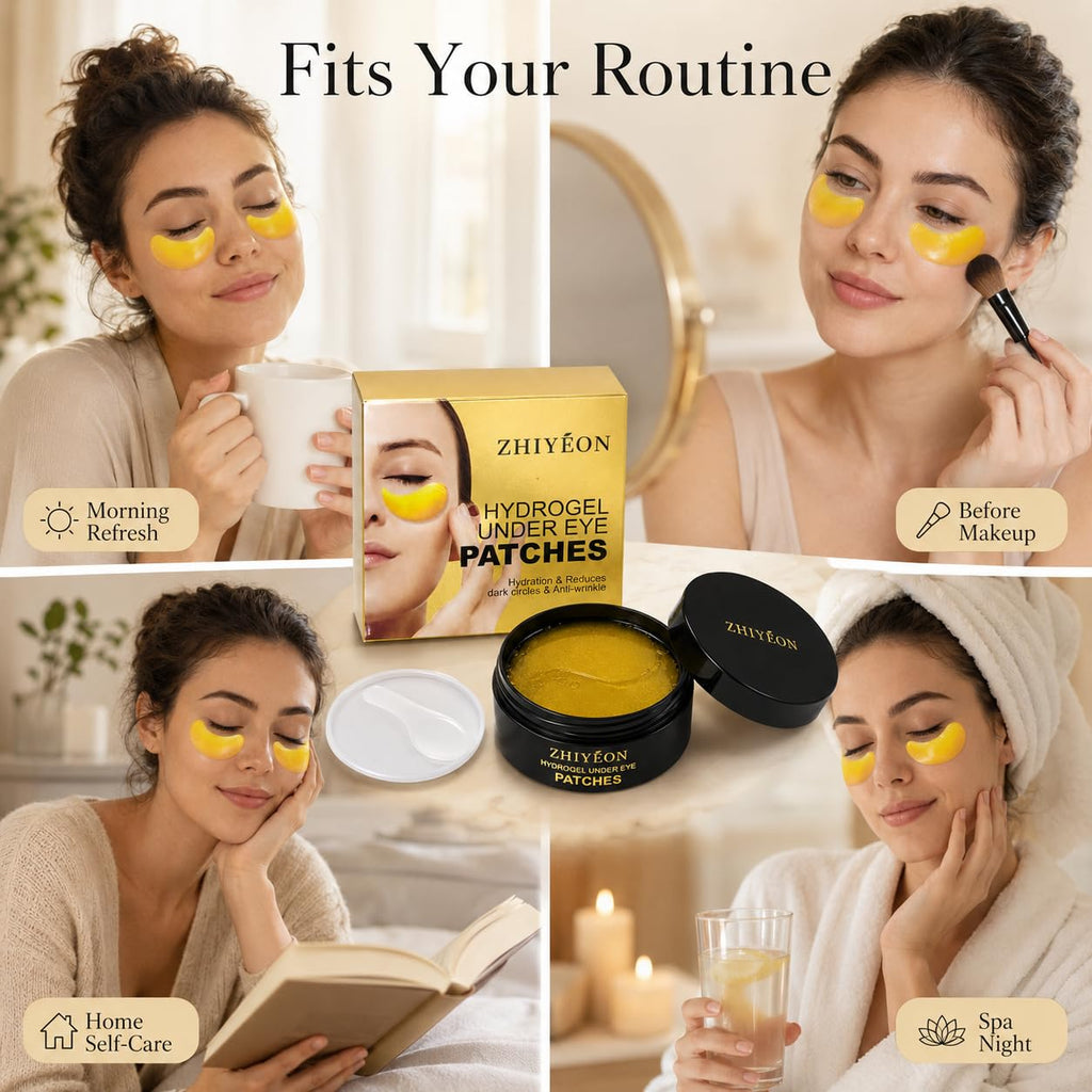 ZHIYEON Gold Hydrogel Under Eye Patches, 60 Count Eye Gel Pads with Collagen & Hyaluronic Acid for Puffy-Looking Eyes, Dark Circles, Fine Lines & Daily Eye Care for Women and Men