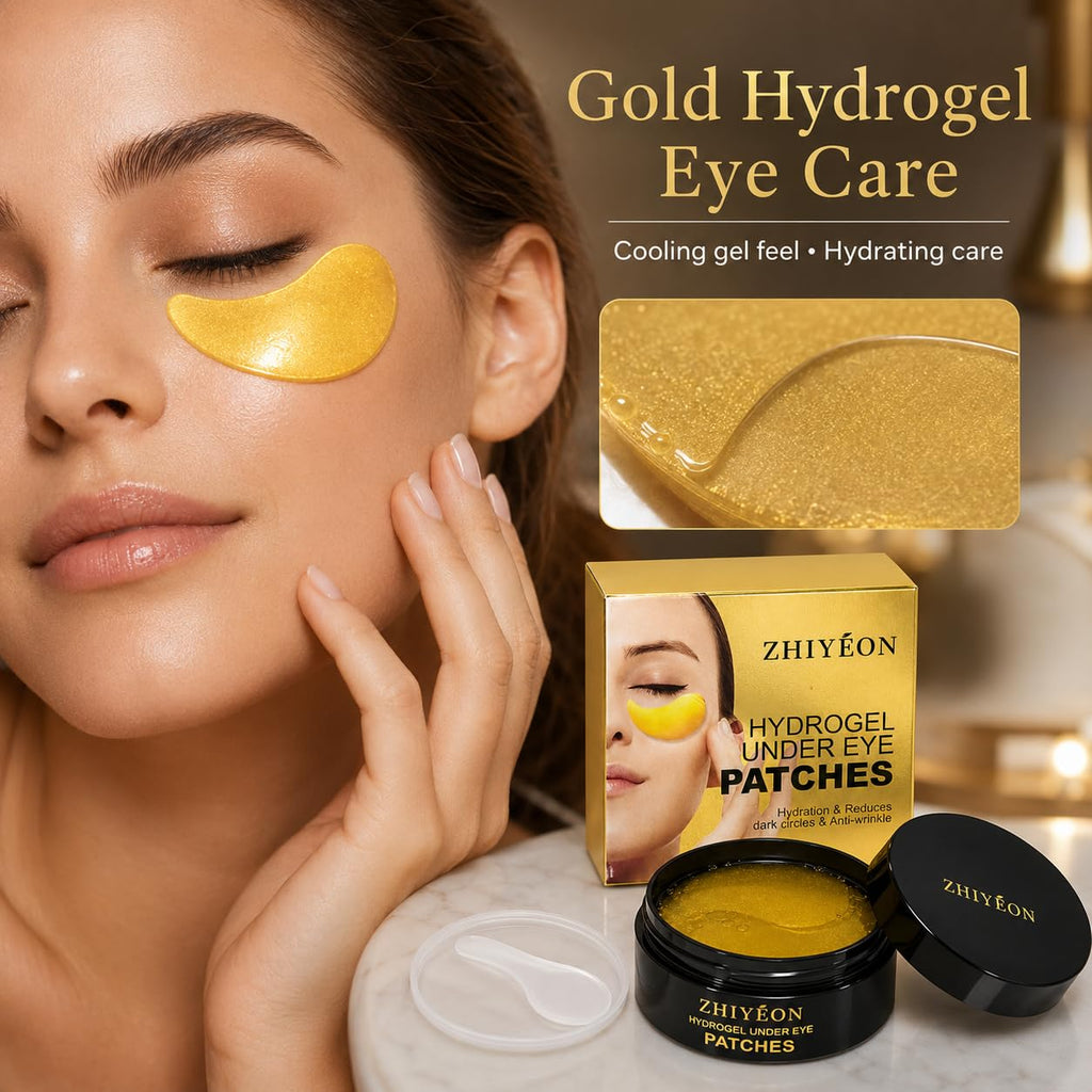 ZHIYEON Gold Hydrogel Under Eye Patches, 60 Count Eye Gel Pads with Collagen & Hyaluronic Acid for Puffy-Looking Eyes, Dark Circles, Fine Lines & Daily Eye Care for Women and Men