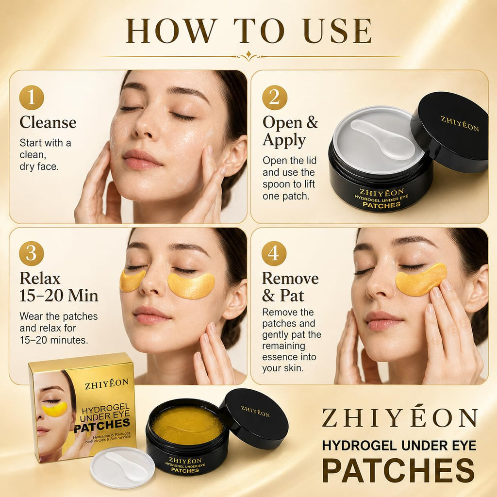 ZHIYEON Gold Hydrogel Under Eye Patches, 60 Count Eye Gel Pads with Collagen & Hyaluronic Acid for Puffy-Looking Eyes, Dark Circles, Fine Lines & Daily Eye Care for Women and Men