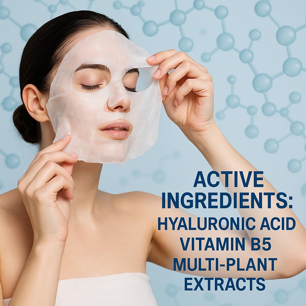 ZHIYEON Water Bomb Intensive Hydrating Facial Mask, Deep Moisturizing Sheet Mask with Hyaluronic Acid, Plant Extracts, 30ml, 5-Pack