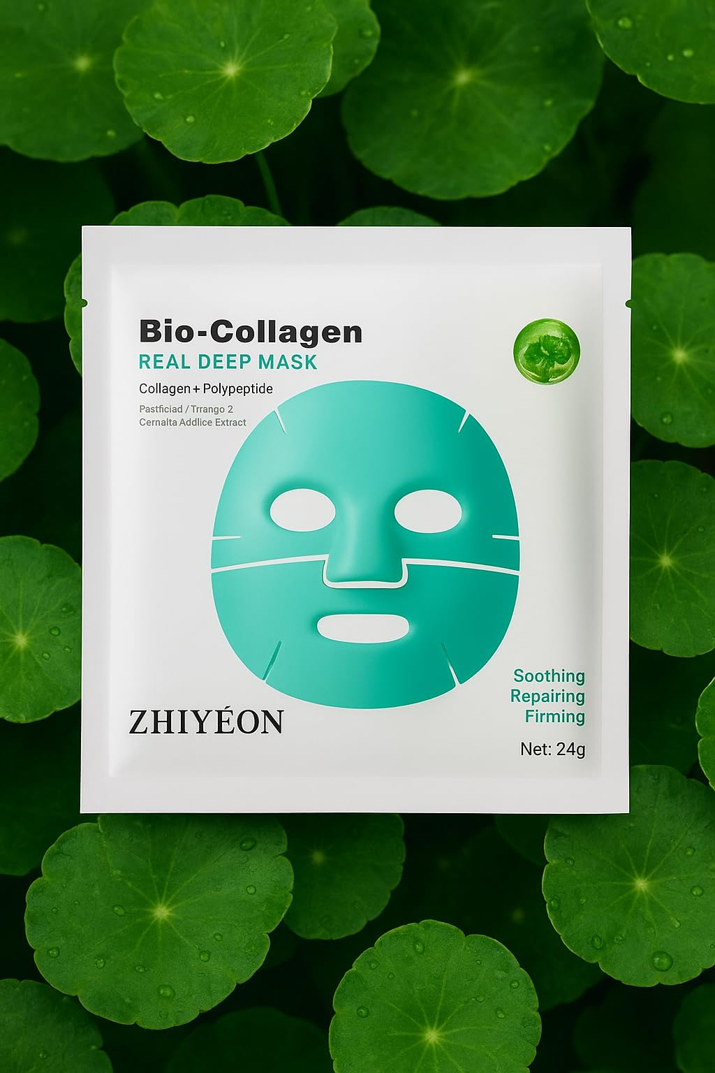 ZHIYEON Bio-Collagen Real Deep Mask, 24g Sheet Mask with Collagen, Polypeptide, Panthenol, Trehalose, Ceramide, Centella Asiatica Extract for Soothing, Repairing, Firming, Pack of 5