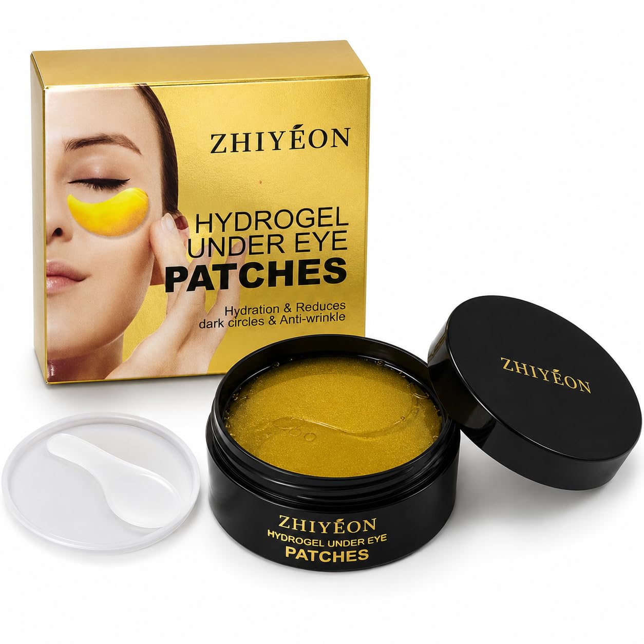 ZHIYEON Gold Hydrogel Under Eye Patches, 60 Count Eye Gel Pads with Collagen & Hyaluronic Acid for Puffy-Looking Eyes, Dark Circles, Fine Lines & Daily Eye Care for Women and Men