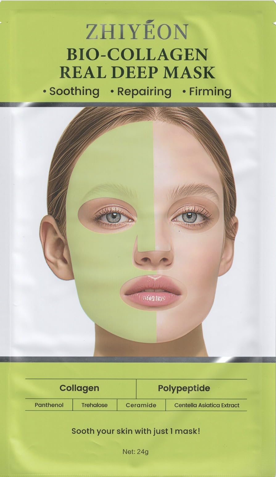 ZHIYEON Bio-Collagen Real Deep Mask, Soothing Hydrogel Sheet, 24g, With Polypeptide and Centella Asiatica Extract, 60 Minutes Treatment, Pack of 5