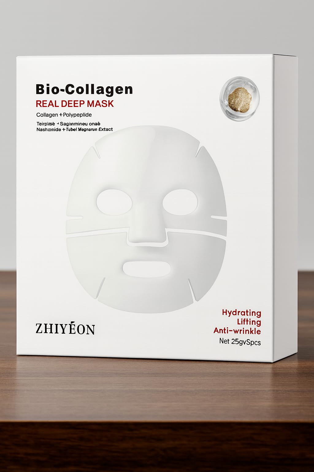 ZHIYÉON Bio-Collagen Real Deep Face Mask with Polypeptide, Sodium Hyaluronate, Niacinamide, Hydrating Lifting Anti-Wrinkle Treatment, 25g, Pack of 5