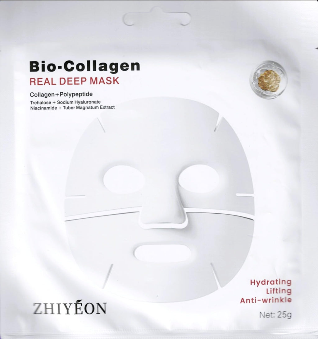 ZHIYÉON Bio-Collagen Real Deep Face Mask with Polypeptide, Sodium Hyaluronate, Niacinamide, Hydrating Lifting Anti-Wrinkle Treatment, 25g, Pack of 5
