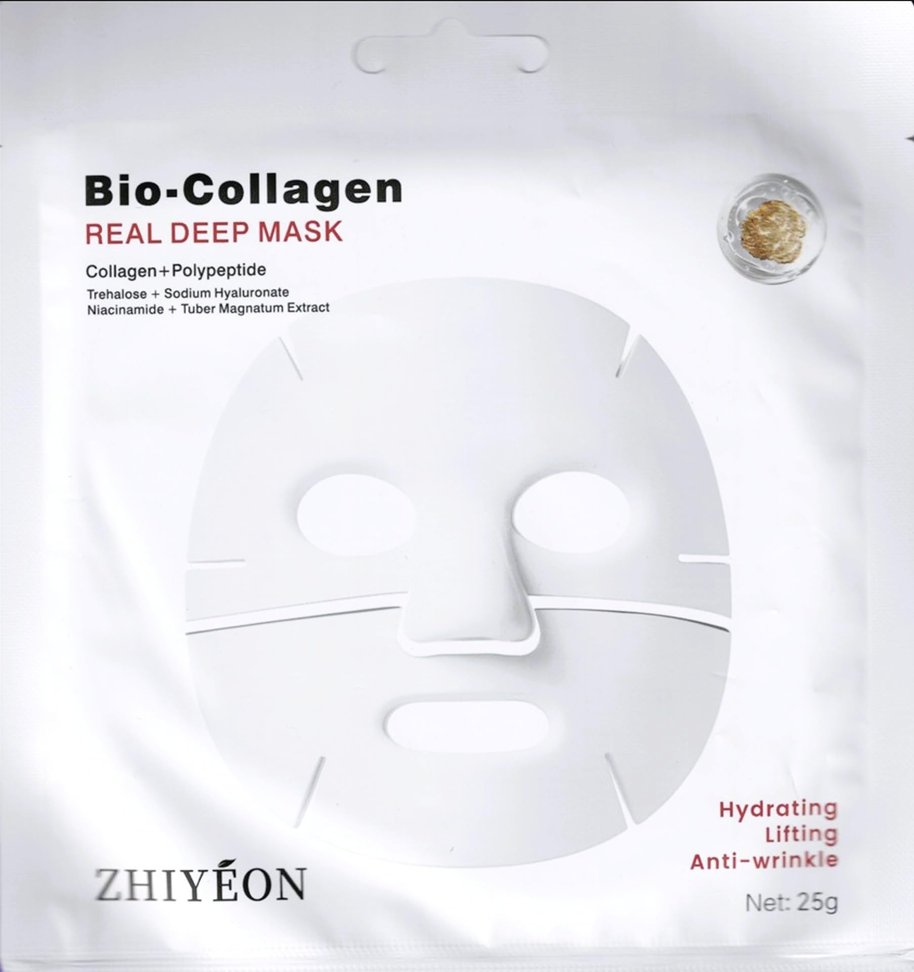 ZHIYÉON Bio-Collagen Real Deep Face Mask with Polypeptide, Sodium Hyaluronate, Niacinamide, Hydrating Lifting Anti-Wrinkle Treatment, 25g, Pack of 5