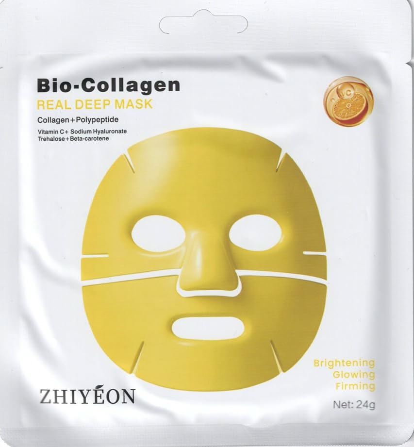 ZHIYEON Bio-Collagen Real Deep Mask, 24g, With Vitamin C and Hyaluronate, Brightening and Firming Face Sheet Mask, 60 Minutes Treatment, Pack of 5