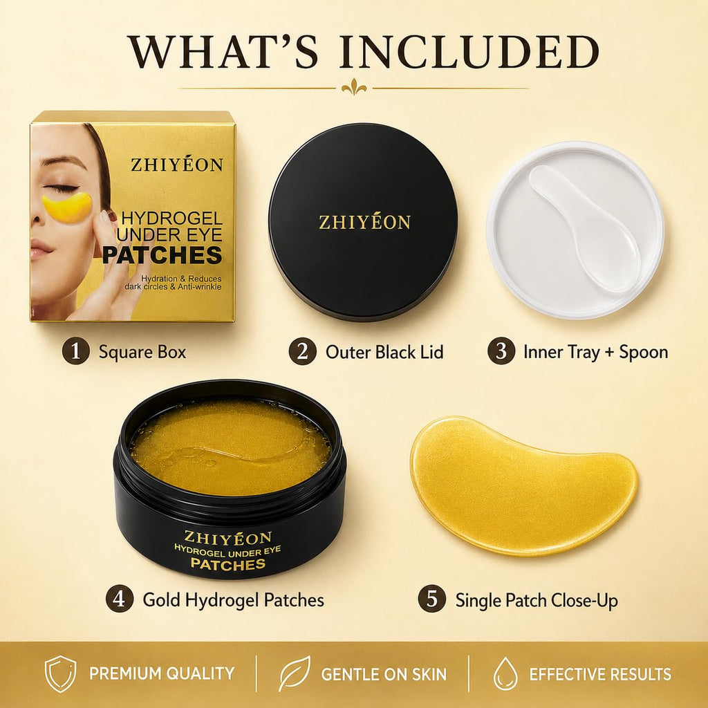 ZHIYEON Gold Hydrogel Under Eye Patches, 60 Count Eye Gel Pads with Collagen & Hyaluronic Acid for Puffy-Looking Eyes, Dark Circles, Fine Lines & Daily Eye Care for Women and Men