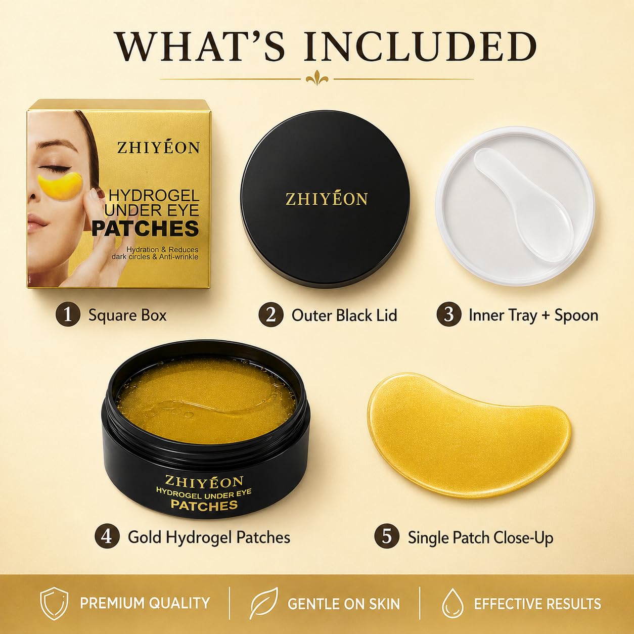 ZHIYEON Gold Hydrogel Under Eye Patches, 60 Count Eye Gel Pads with Collagen & Hyaluronic Acid for Puffy-Looking Eyes, Dark Circles, Fine Lines & Daily Eye Care for Women and Men