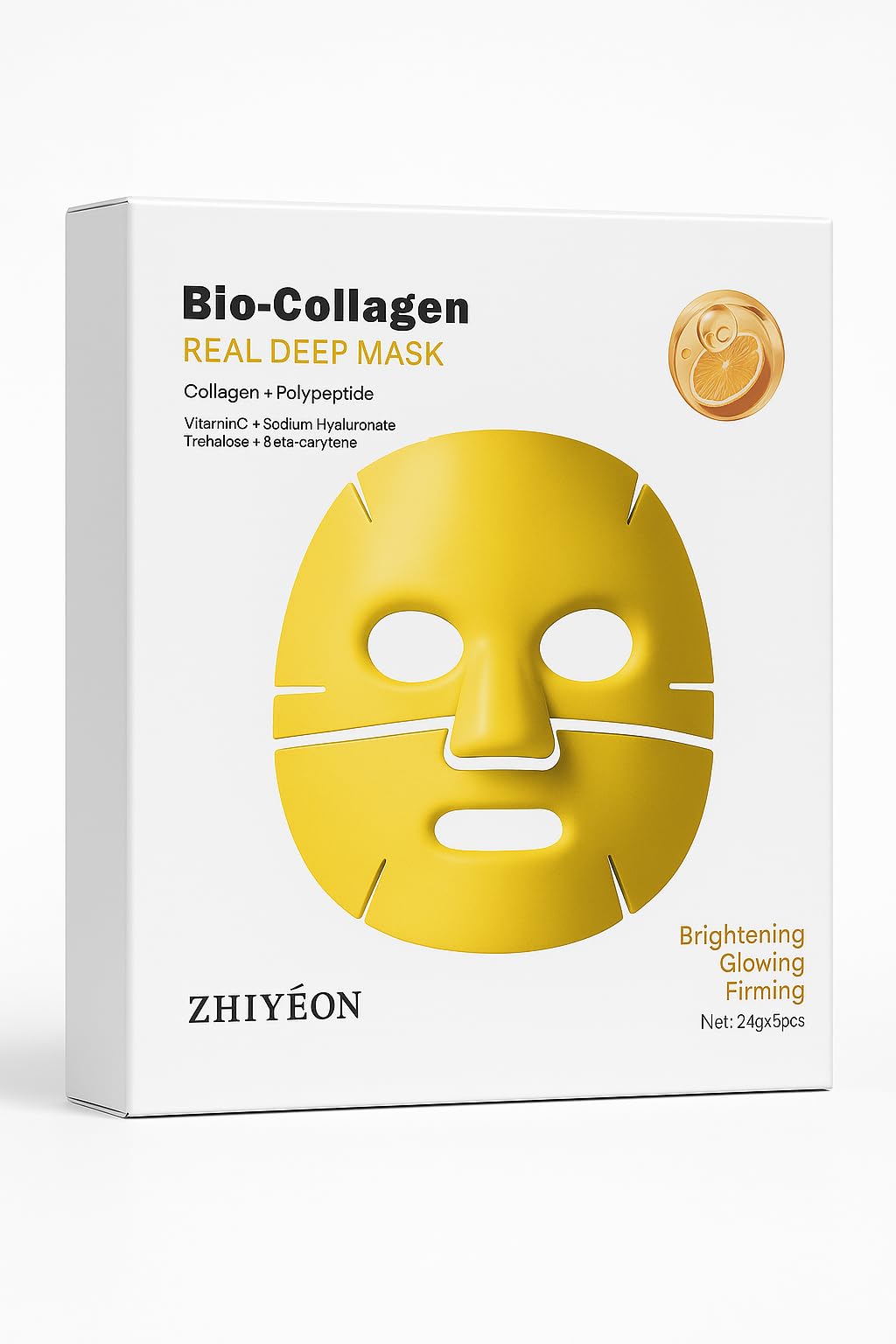 ZHIYEON Bio-Collagen Real Deep Mask, 24g, With Vitamin C and Hyaluronate, Brightening and Firming Face Sheet Mask, 60 Minutes Treatment, Pack of 5