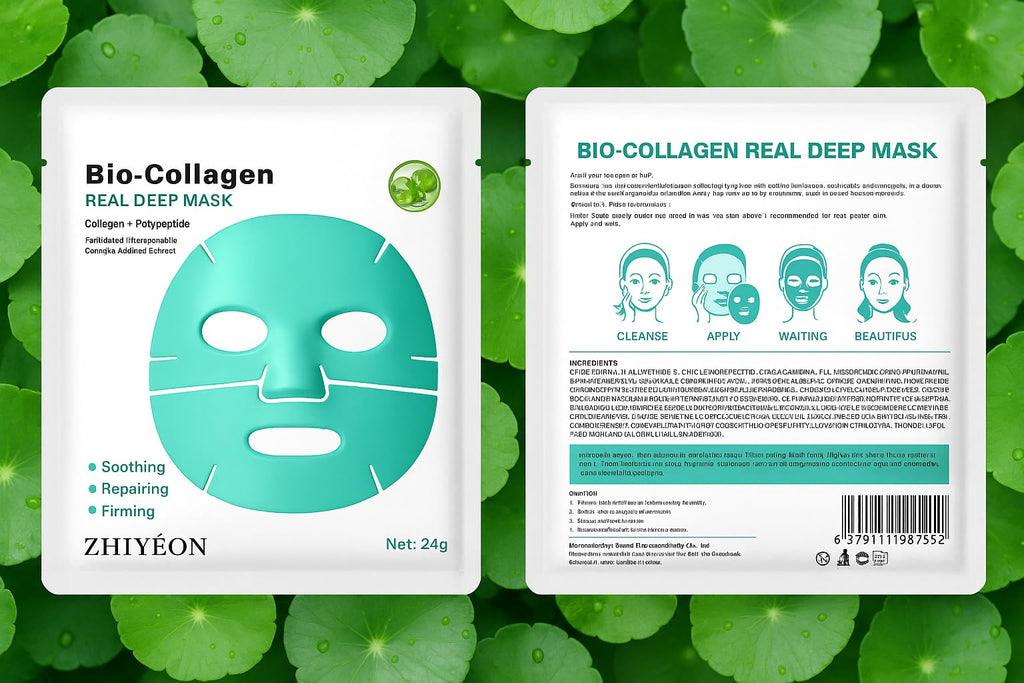 ZHIYEON Bio-Collagen Real Deep Mask, 24g Sheet Mask with Collagen, Polypeptide, Panthenol, Trehalose, Ceramide, Centella Asiatica Extract for Soothing, Repairing, Firming, Pack of 5